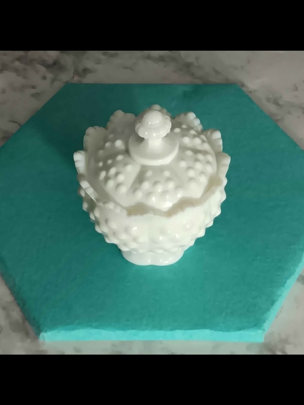 Vintage White Hobnail Milk Glass Covered Candy Dish with Lid